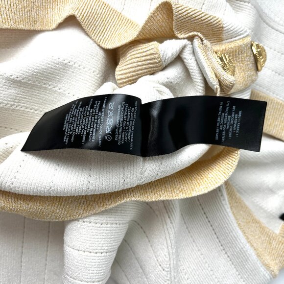 Authentic Balmain Off White Gold Ribbed Knit Cropped Cardigan Mini Skirt Set 38 - Picture 9 of 10